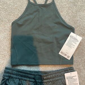 Lululemon Wunder Train High Neck Crossback Tank in “dark forest”